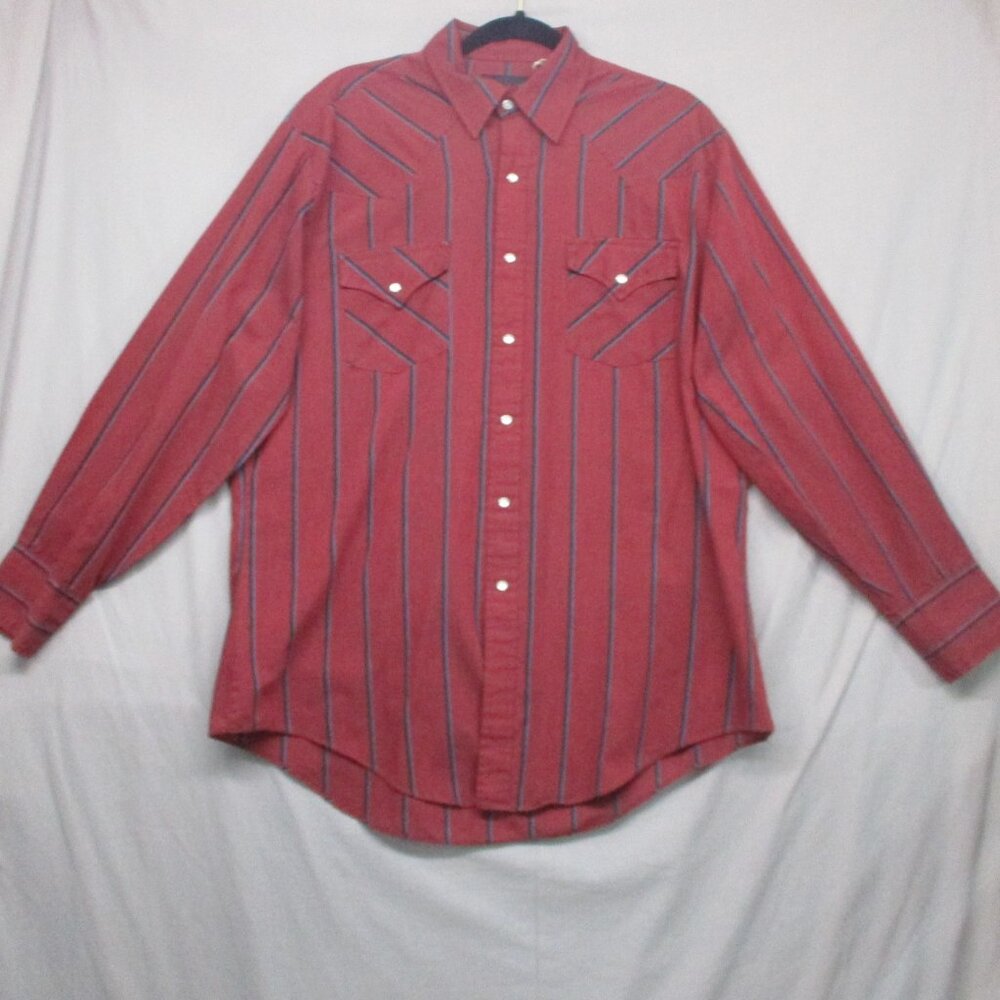 Laredo Pearl Snap Button Down Stripe Western Burgundy Red Men‎ Size | L